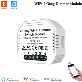 

Smart LED Light Dimmer Switch Module 2 Gang WiFi Switch Module Smart Life APP Control Compatible With Alexa Google Nest