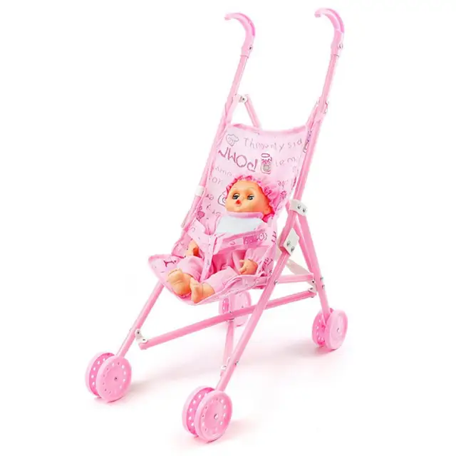 Doll Stroller Sturdy Great Nurturing Toy Kids Doll Pushchair with Baby Doll Foldable Mini Strollers Toys Gift for Children 1