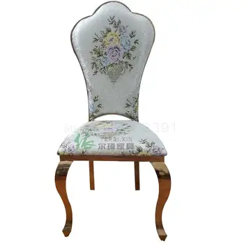 

Stainless steel European hotel dining table and chairs combination simple dining chair flannel restaurant high back seat
