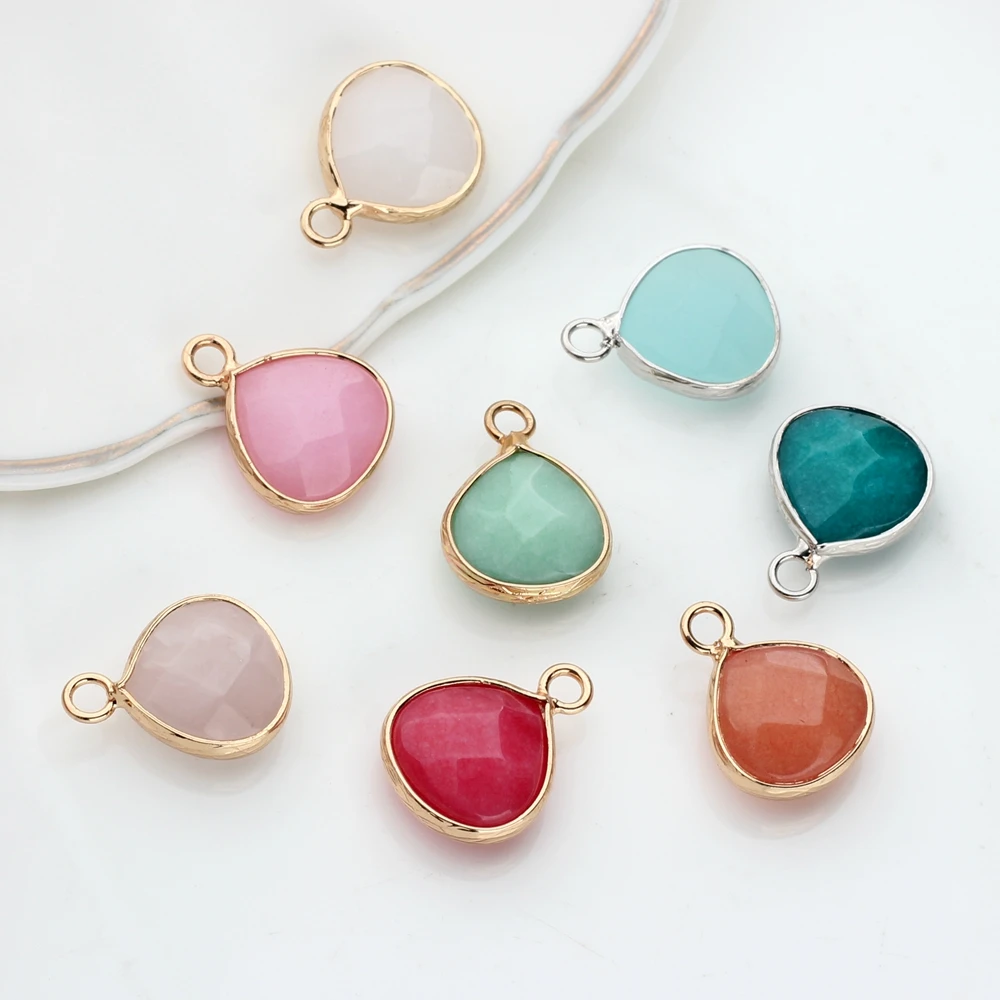 2 teile/los 14mm Gold Kupfer Gebunden Sieben Farben Wasser Tropfen Naturstein Charms Anhänger Für DIY Schmuck Finden Zubehör