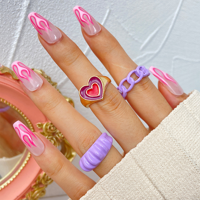 Heart Y2K Ring Set Open Cooper Rings For Women Candy Color Hand-painted Knuckle Rings Jewelry