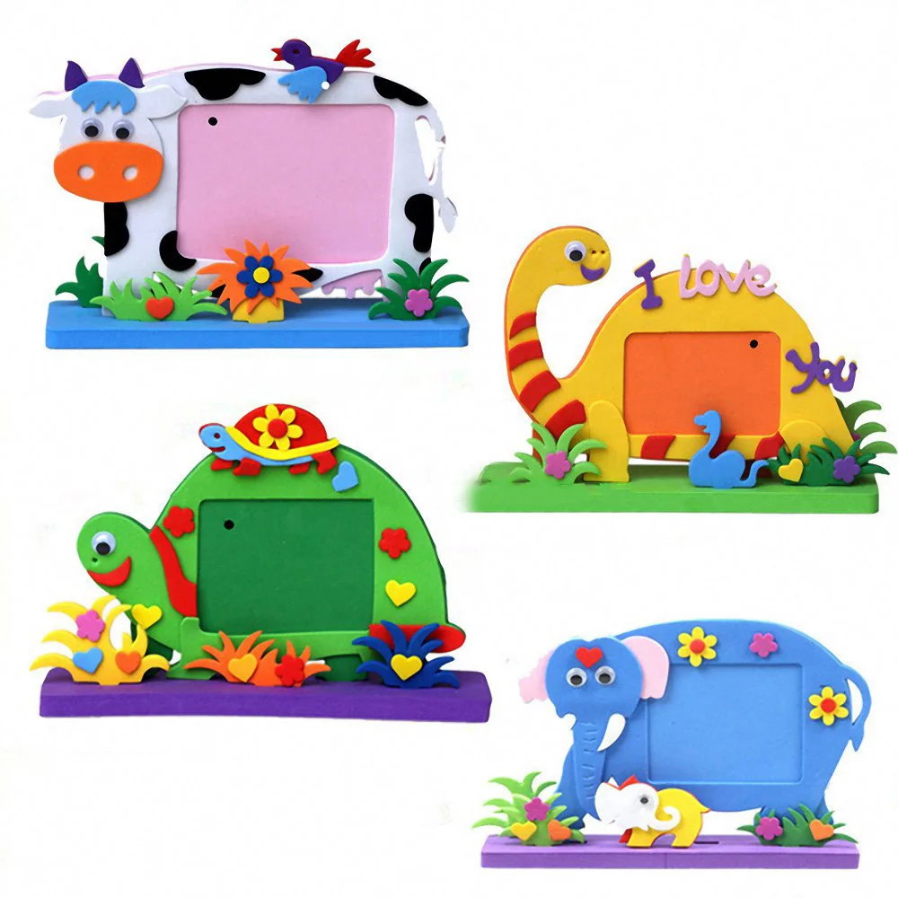 Niños DIY marco de fotos EVA espuma de Juguetes Kits de 3D dinosaurio Animal de dibujos elefante vaca tortuga niños hecha a mano juguetes educativos