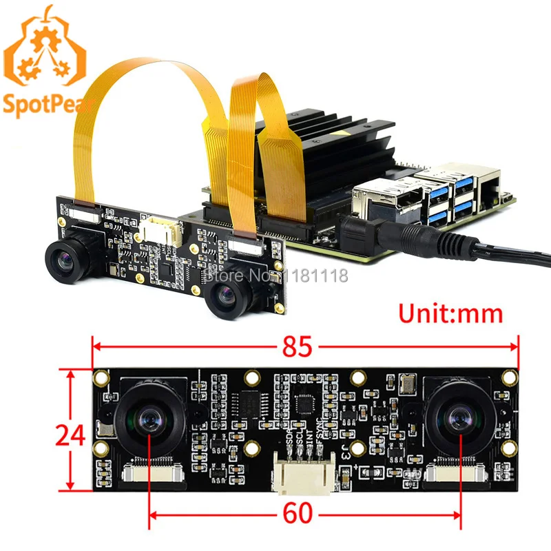 Câmera Binocular de 8mp com Visão de Profundidade Câmera Estéreo Raspberry pi 4b com Módulo de Visão de Profundidade para Raspberry pi cc cc Mais Nvidia Jetson Nao B01