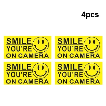 

4Pcs Security Sign PVC Waterproof Video Surveillance Business You Are On Camera Decal Smile Face Home CCTV Warning Sticker