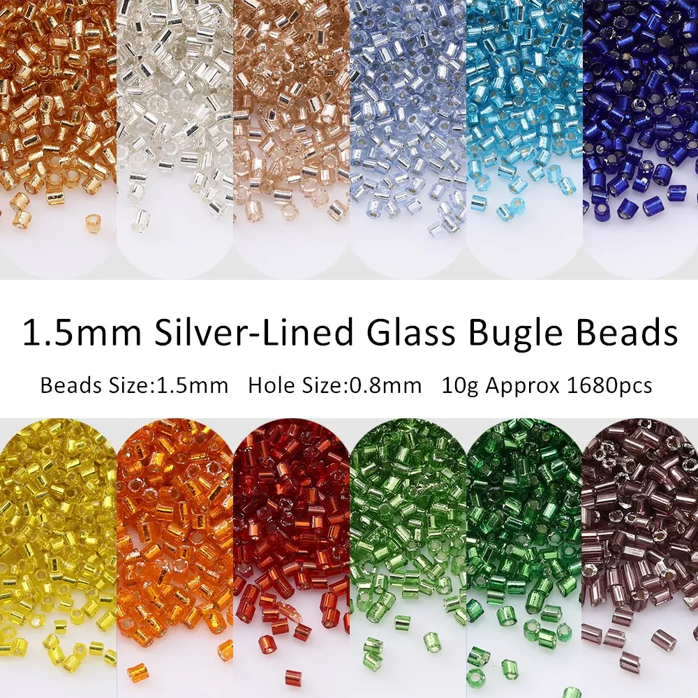 1680pc 1.5mm silver-lined üvegek Trombitás gyöngyök 15/0 Pakolás üvegek seedbead csöves diy számára ékszer Gyártás Hímzés kézműves accessor