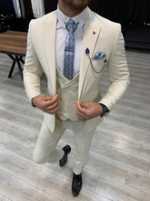 

Mew Arrival 3 Pieces Ivory Two Button Mens Suit 2021 Slim Fit Tailor Made Groom Wear Wedding Business Blazer（Jacket+Vest+Pants）