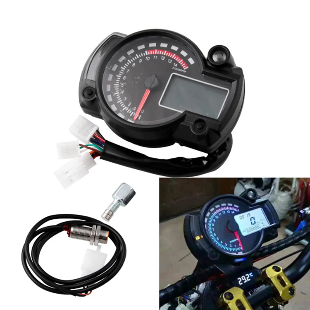 

Universal Motorcycle Digital Light LCD Speedometer Odometer Tachometer with Speed Sensor 7 Color Display Oil Level Meter
