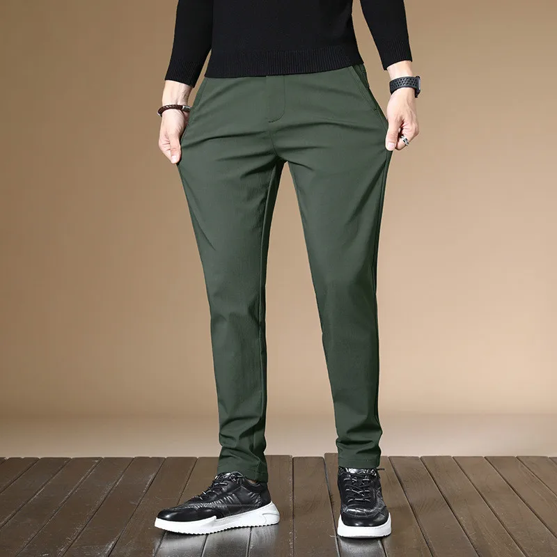 Summer Pants Men High Waist Suit Chinos 