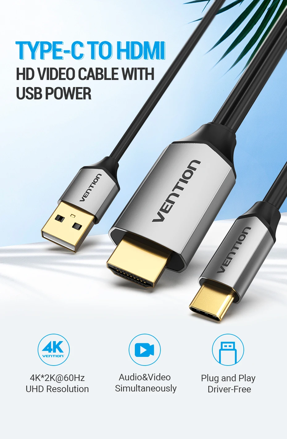 VENTION USB C to HDMI Adapter 4K@60Hz,Thunderbolt 3 Type C to HDMI Female Compatible with MacBook Pro 2019/2018/2017,MacBook Air,iPad Pro 2018,Samsung Galaxy S10/S9/S8,Dell XPS 13/15 Huawei P30/Mate20