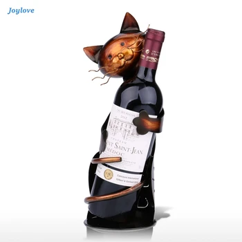 

JOYLOVE Interior Decoration Crafts Cat Shaped Wine Holder Wine Shelf Metal Sculpture Practical Sculpture Home Decoration