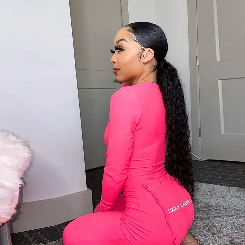 

Luck Label Long Sleeve Casual Fitness Jumpsuit Sexy Hip-lifting Skinny Sports Jumpsuit Playsuit for Women One Piece Pants