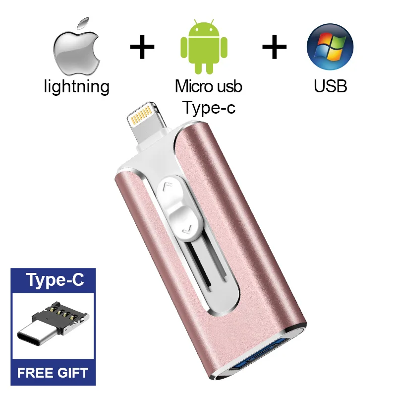 Бесплатный Тип C адаптер OTG USB флэш-накопитель для Apple iPhone iPad iPod мобильный USB флэш-диск бизнес USB флешка флэш-накопитель 512g - Цвет: pink Type-C