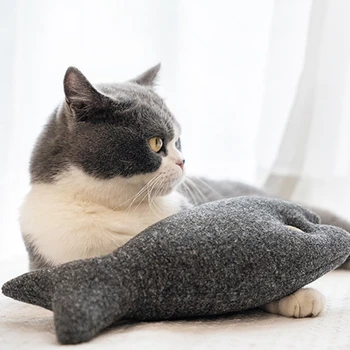 

NEW-Black Fish Catnip Toy Funny Cat Toy Simulation Fish Cat Pillow Bite-Resistant Molar Toy 30X13cm