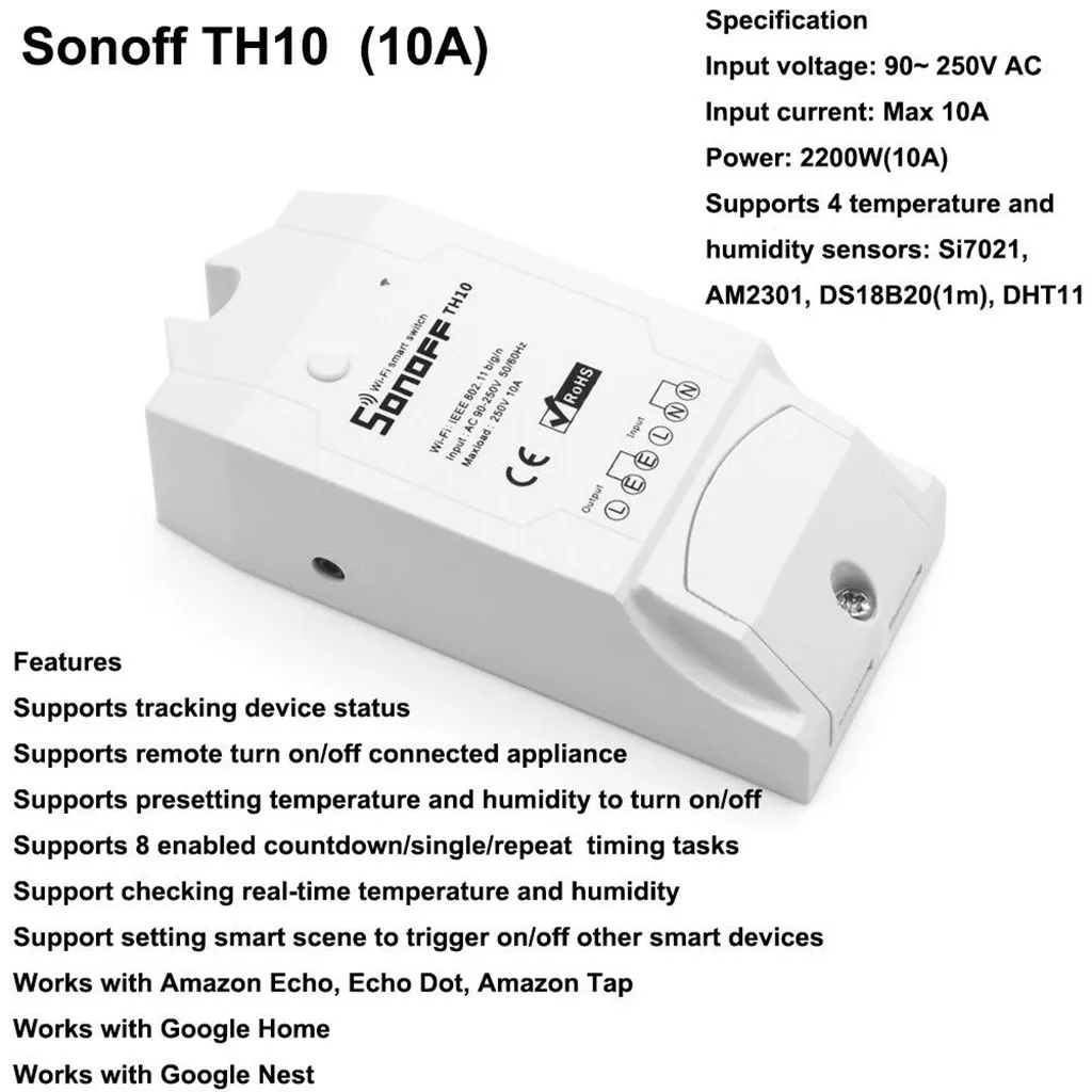 Sonoff TH16/TH10 умный переключатель Wi-Fi Мониторинг температуры и влажности умный датчик температурные приборы#4C30