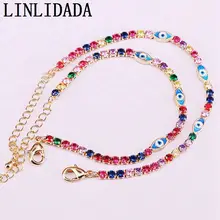 12 шт.,, голубой, белый, эмаль, глаза, прелести, золотой цвет, браслет для женщин с радугой, инкрустированный цирконами, Теннисный браслет, ювелирное изделие