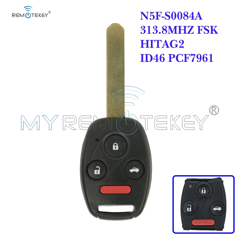 

REMTEKEY Remote Control Car Smart Key 313.8MHZ FSK HITAG-2 ID46 PCF7961 N5F-S0084A for Honda Civic 2006 - 2011 P/N 35111-SVA-306