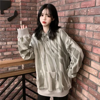 

2020 Autumn & Winter New Arrival Loose Mid Length Long Sleeve Print Sweatshirt Hooded Pullover Sweatshirt Free Shipping