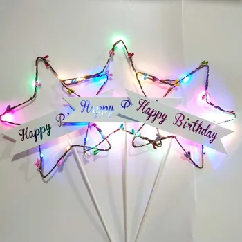 

Luminous LED Star Wreath Birthday Cake Topper Light Cupcake Toppers Baby Shower For Girls Party Decor Flags Supply