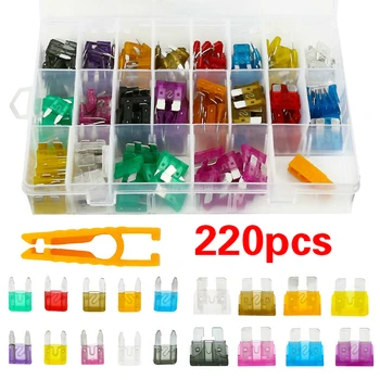 

220Pcs /set Assorted Car Fuses Auto Truck SUV Fuses Mini Standard Blade Fuse Kits with Clip 2-35A Auto Replacement Parts