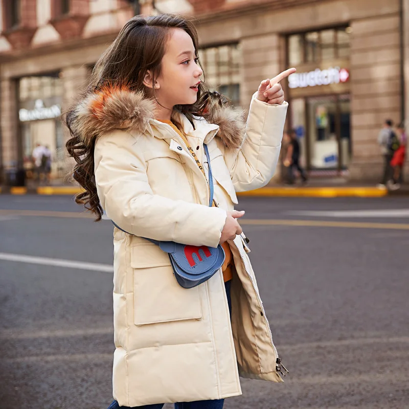 

Winter Coat Girl -30 Russia Warm Long Down Jackets Hooded with Fur Teenagers Girls Students Outfit 6-14Y Winter Clothes Girl