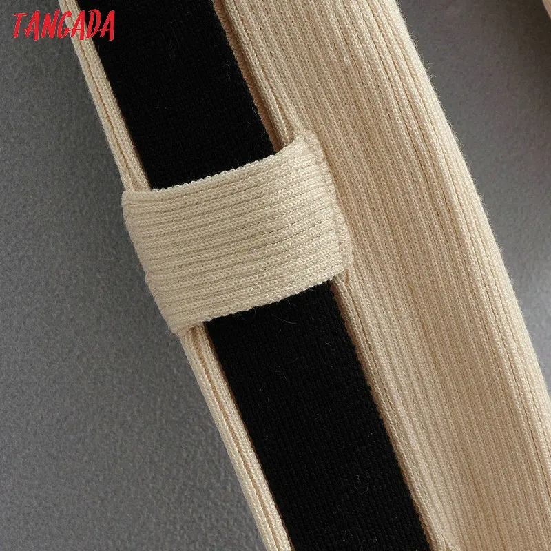 Tangada женский укороченный тонкий свитер с длинным рукавом в полоску украшенные женские пуловеры Повседневные вязаные топы JN308