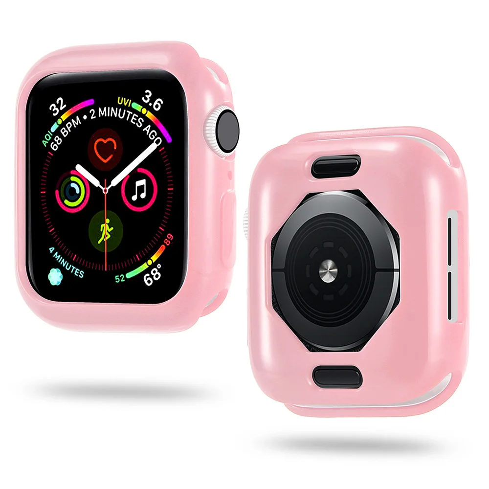 Розовый Восьмиугольный однотонный чехол для Apple watch, чехол серии 5, 4, стиль, все включено, ТПУ, мягкие Аксессуары для Apple Watch, 40 мм, 44 мм - Цвет: Розовый