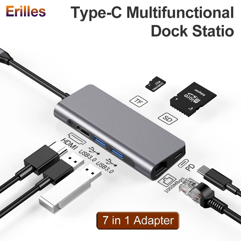 

Multi USB C Dock Type-c to HDMI 4K USB 3.0 SD TF Card Reader 1000Mbps VGA Adapter Computer USB Splitter for MacBook Pro Air