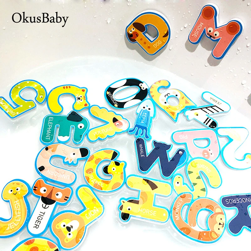 

Baby Bath Toys 26 English Letters plus 10 Arabic Numerals Cartoon Animals Shape Children's Bathroom Floating Toys Wet Stickers