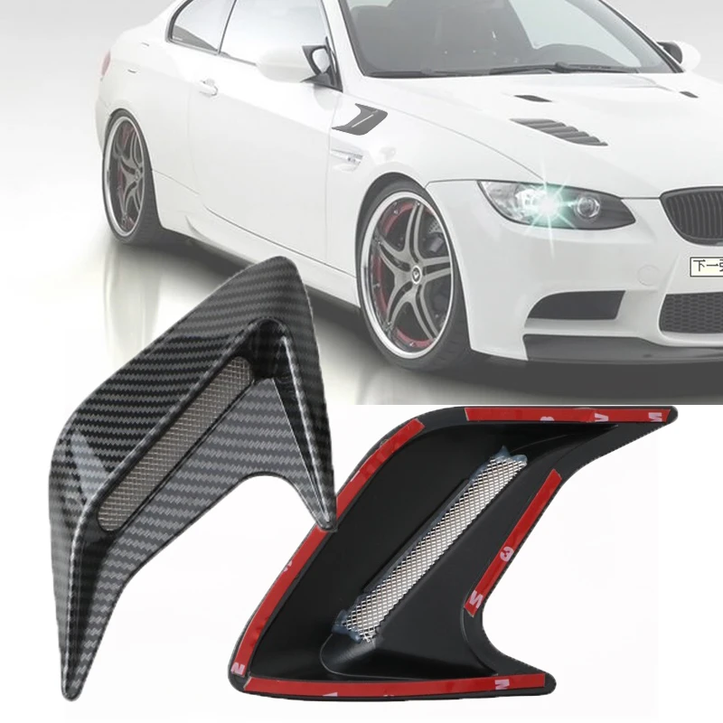 2pcs Carbon Black Car Auto Side Vent Air Flow Fender Intake Sticker Car