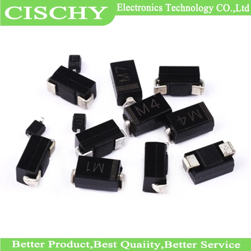 100 шт./лот SMA с выпрямительным диодом 1N4001 M1 1N4004 M4 1N4007 M7 FR107 RS1M FR207 RS2M HER108 US1M SF18 ES1J SF14 ES1D