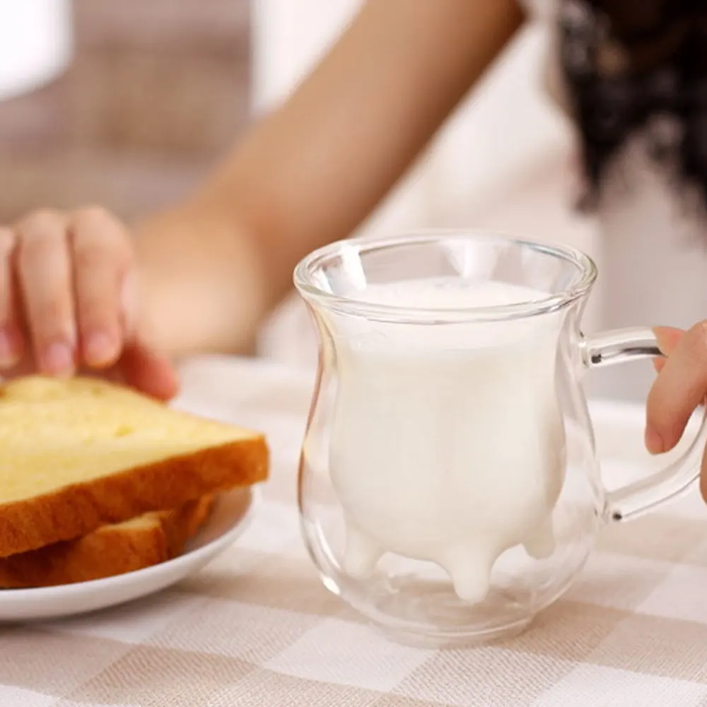 

New!! 350ml Transparency Handmade Double-layer Cow Milk Glass Cup Mug Jar Heat Resistant Home Office Milk Coffee Tea Mug Gift