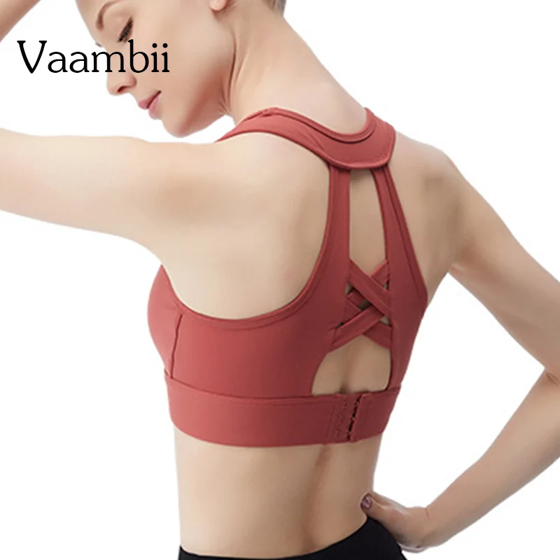 

Criss Cross Black Top Backless Sports Bra Womens Padded Mesh Open Back High Impact Training Workout High Support Activewear