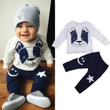 

Newborn Kids Baby Boy Girl Bulldog Tops Pants Leggings 2Pcs Outfits Clothes