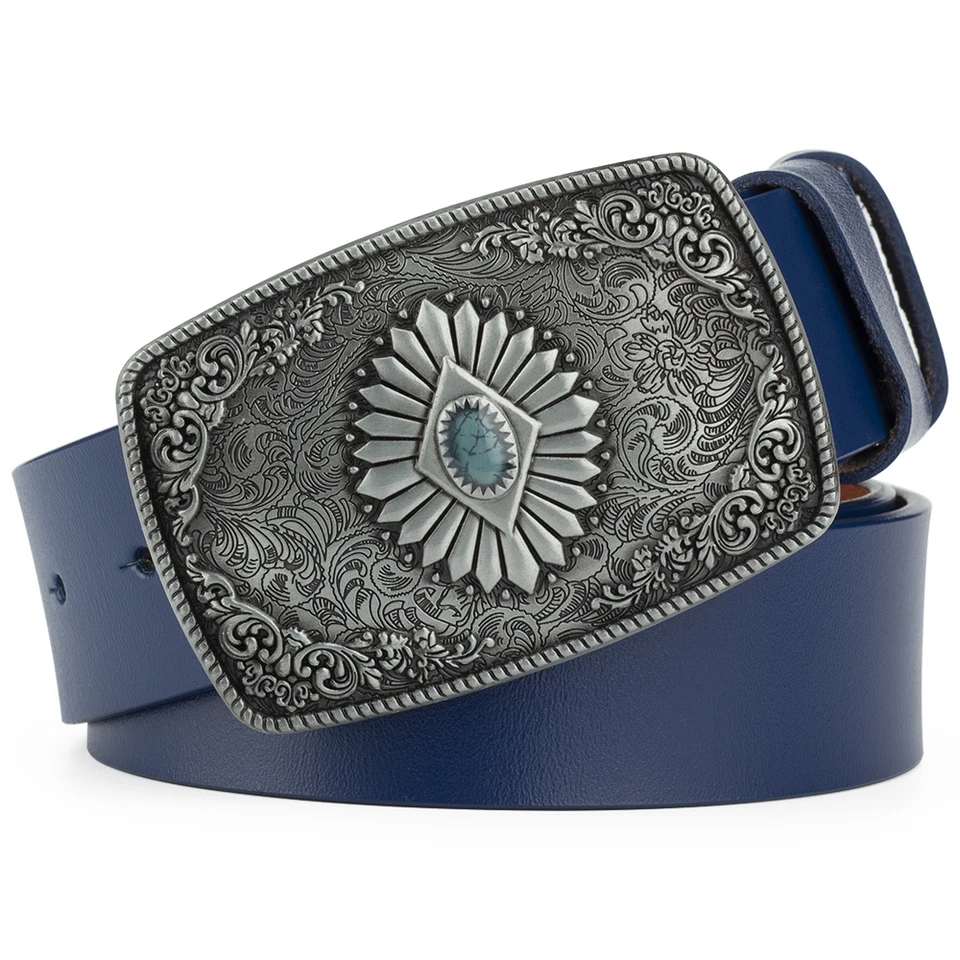WRJAHCG Cintura da Uomo Cowboy Occidentale in Pelle, Cinture Uomo, Cintura goffrata vintage con 3D fibbia di toro longhorn in oro, per vestito et