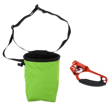 

Outdoor Rock Mountain Climbing Ascension Tree Arborist Left Hand Ascender + Chalk Bag with Adjustable Belt and Rear Zip Pocket