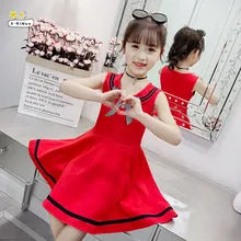 Детские платья для девочек летнее платье Новые Детские's Колледж ветер маленькая обувь для девочек-школьниц; одежда принцессы с круглым вырезом платья-трапеции для детей 11-12 лет