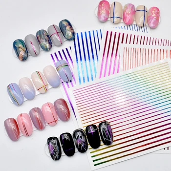 

BeautyBigBang 3D Self-adhesive Transfer Nail Sticker DIY Stripe Laser Colorful Mixed Pattern Nail Decoration Applique BB2