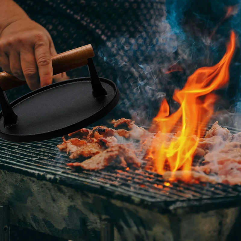 Новый ручка стейк пластина Профессиональный пресс для мяса барбекю чугунный