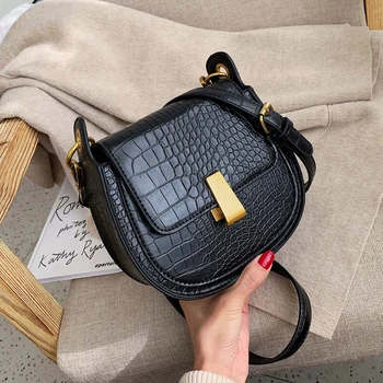 

Women Crossbody Fashion Stone Pattern Circle Saddle Bags Vintage PU Leather Shoulder Bags For Female Handbags Designer Bolsas