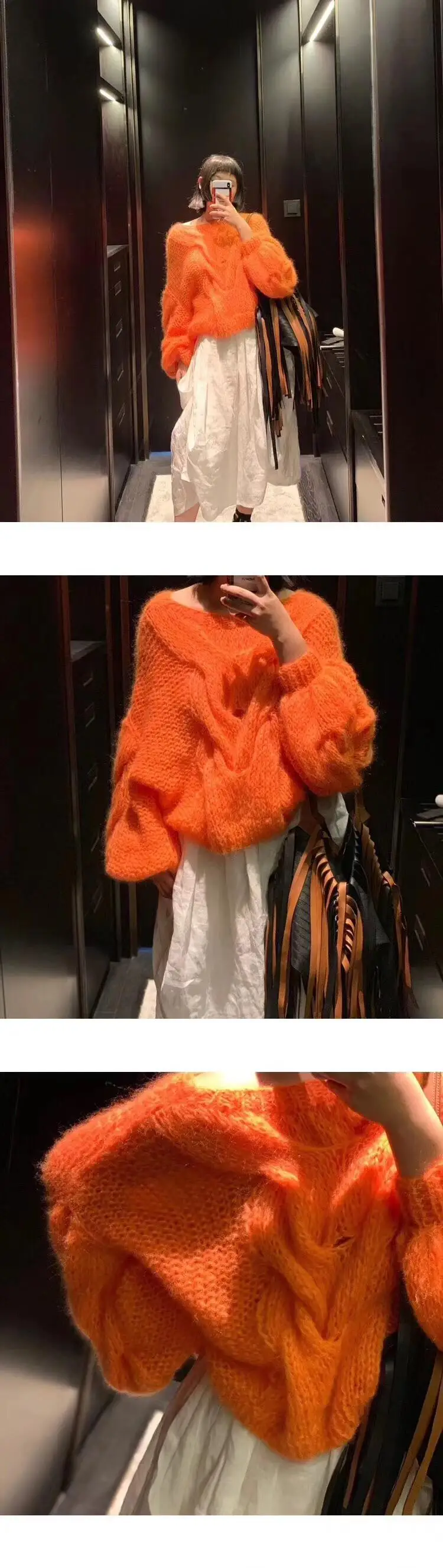 Осень и зима фонарь рукав вязаный женский мохер Мода loosesweater