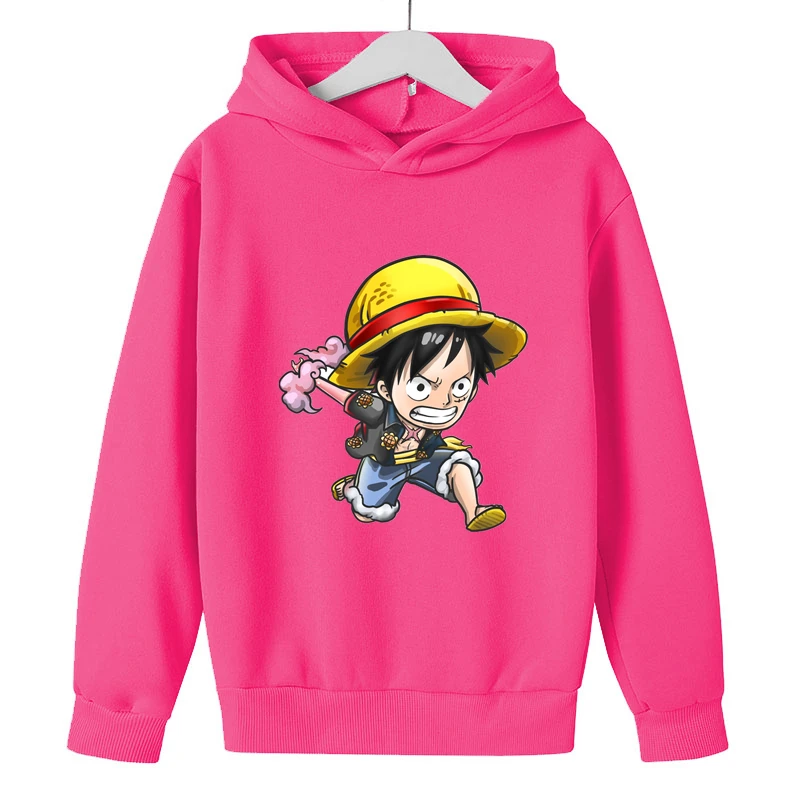 One Pieces Luffy Hoodies Sweatshirts Boys and Girls Fashion Red Black Gray Pink Autumn Winter Hoody Kids Brand Casual Tops children's hooded tops Hoodies & Sweatshirts