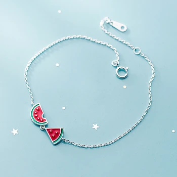 

LISM 925 Sterling Silver Cute Lovely Tropical Fruit Watermelon Bracelet For Women Student Creative Design Jewelry Gift