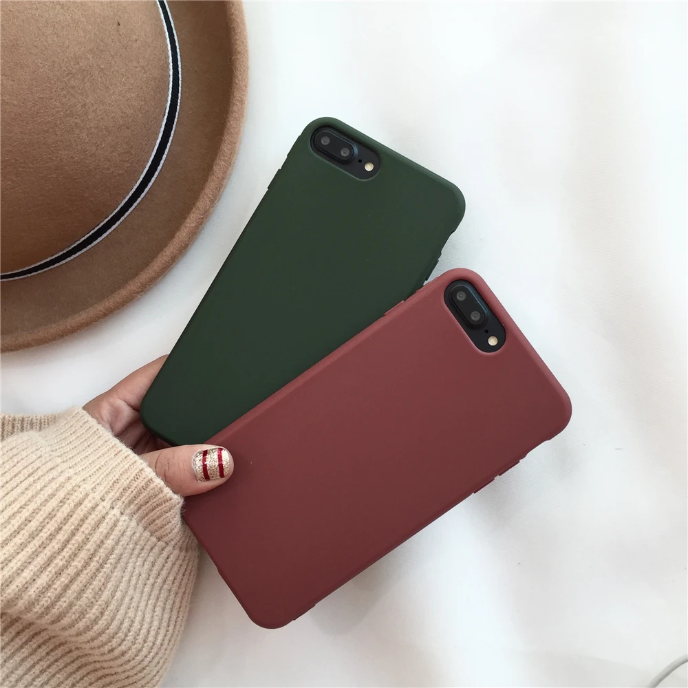 Lovely Candy Solid Color TPU Rubber phone Cases For iphone 7 8 X 6 6S Plus 11pro XR XSMAX Case Retro Wine Dark Green Cover |