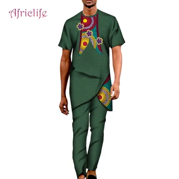 

Robe Summer Suit Men Models Fashion Pant Suit 2020 Newest Design Long T-shirt and Slim Long Pant African Men Pant Set WYN1272