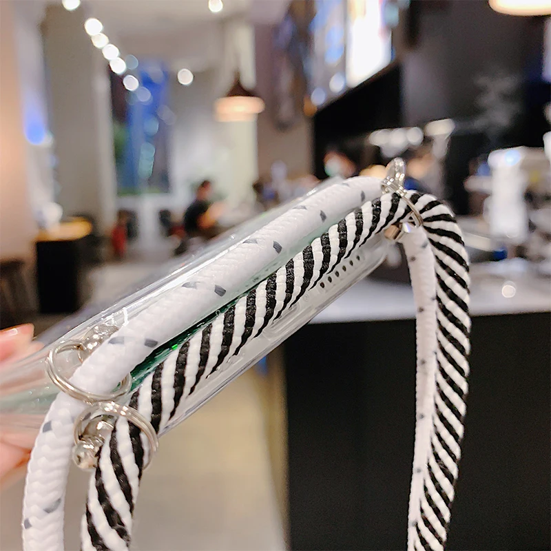 With Neck Strap Rope Cord Clear Glitter Case For Samsung S20 FE A51 A50 A71 A52 A72 A21S A31 A70 S21 Ultra S10 Plus M52 A12 A32