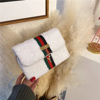 

Explosion models 2020 new women's bag popular soft small square bag fawn pendant shoulder oblique cross plush women's bag