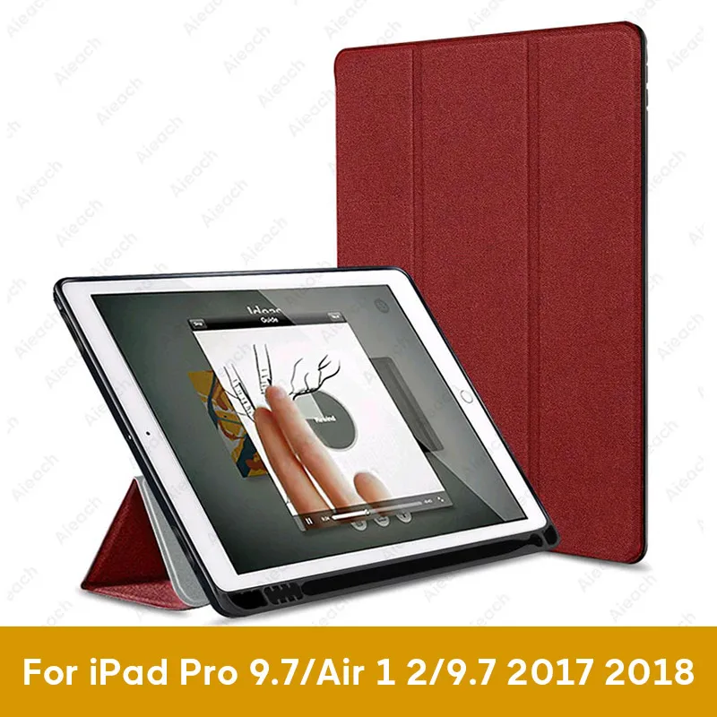 For iPad 9.7 Red Чехол для iPad 9,7 10,2 чехол с держателем карандаша умный кожаный тканевый силиконовый чехол для iPad Pro 9,7 Air 1 2 - Цвет: For iPad 9.7 Red