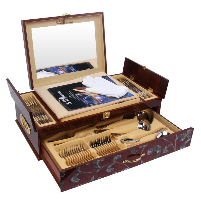 

Thickening Household Gift Western Tableware Stainless Steel Knife Fork Spoon Gift Box Set Gold-plated Sandblasting 72 Piece Set