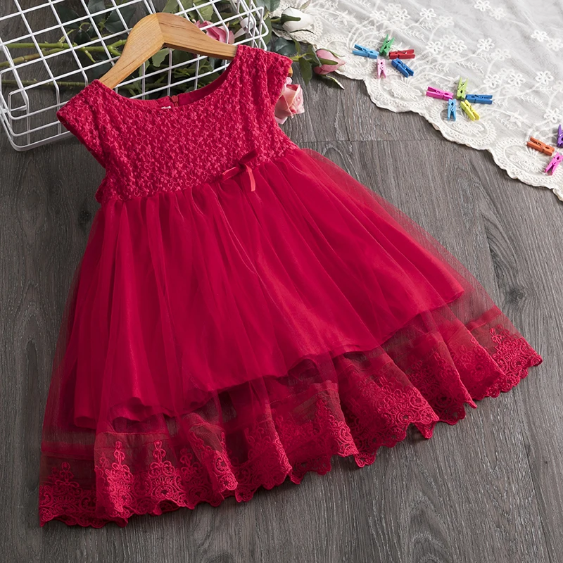 Red Girl Dress Children's Clothing Lace Princess Kids Dresses For Girls Tutu Tulle Birthday Party Wear Baby School Clothes |