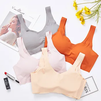 

solid seamless fitness candy women underwear cooling gathers shock-proof thin pad push up bra female intimate bralette lingerie